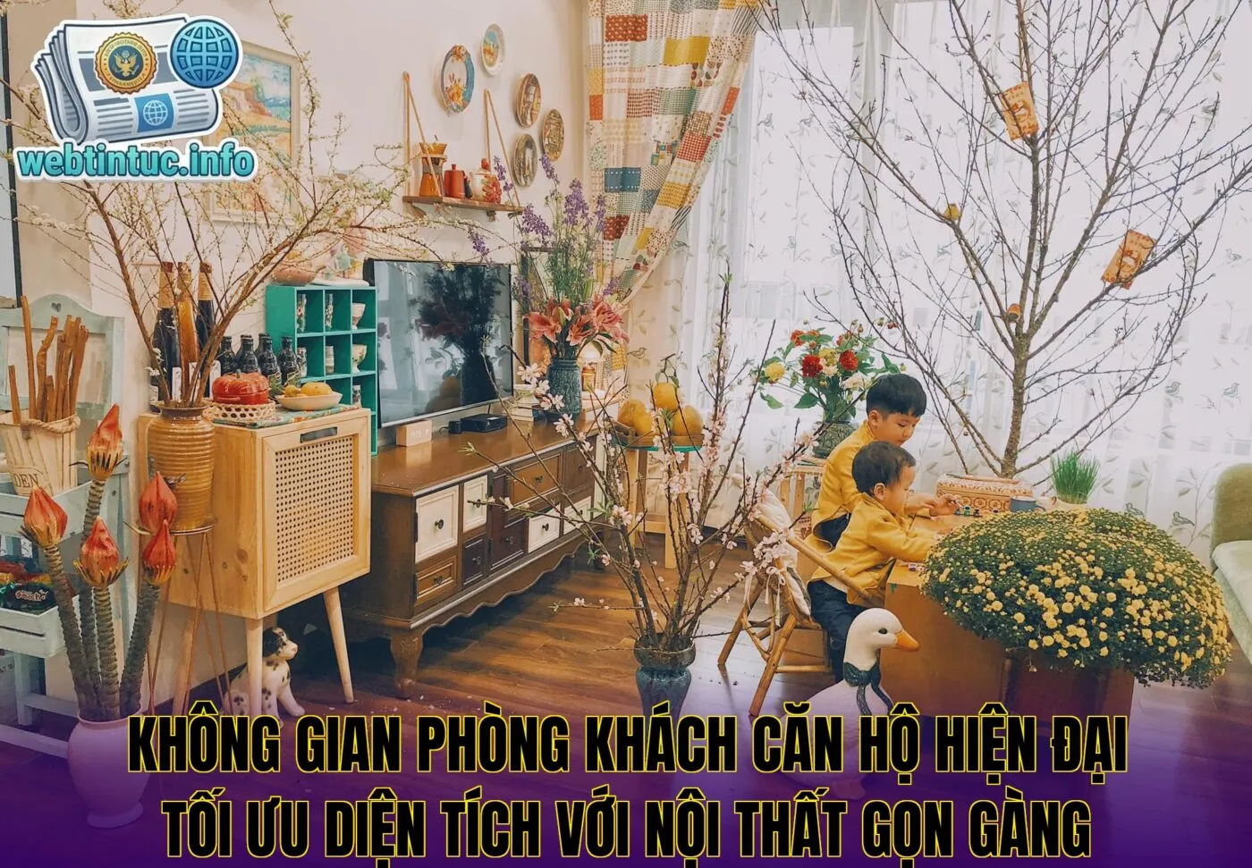 Không gian phòng khách căn hộ hiện đại tối ưu diện tích với nội thất gọn gàng